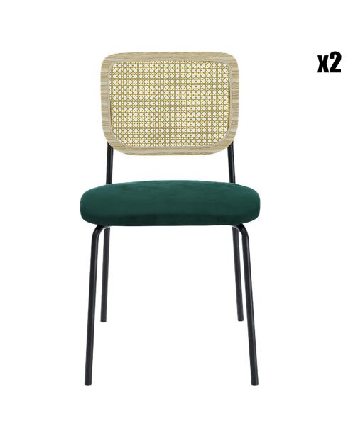 2 Chaises en rotin et velours Juna vertes - 50.5x45.5x82.5 cm