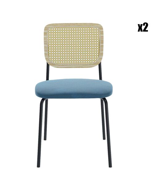 2 Chaises en rotin et velours Juna bleues - 50.5x45.5x82.5 cm