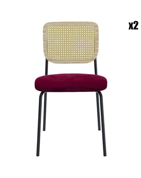 2 Chaises en rotin et velours Juna bordeaux - 50.5x45.5x82.5 cm