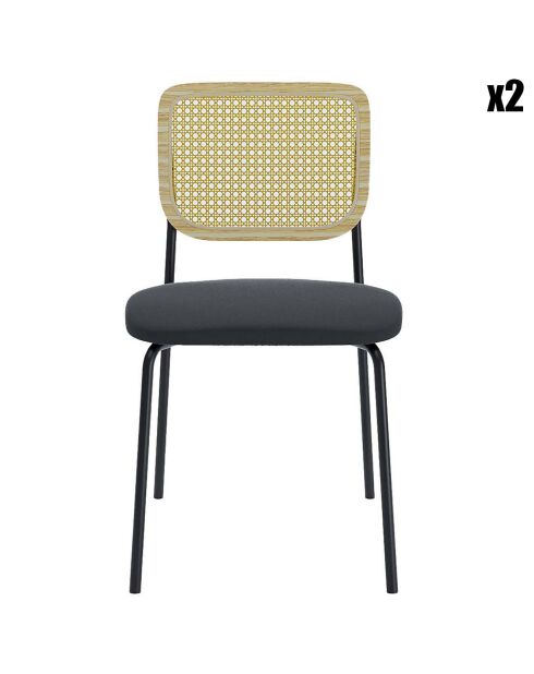 2 Chaises en rotin et velours Juna noires - 50.5x45.5x82.5 cm