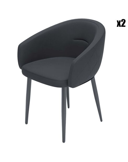 2 Fauteuils de table design velours Eugénie noirs - 54.5x56.5x76.5 cm