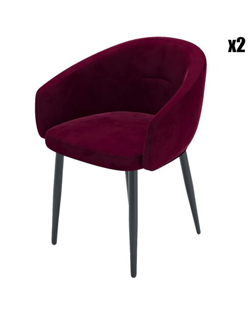 2 Fauteuils de table design en velours Eugénie bordeaux - 54.5x56.5x76.5 cm