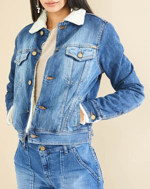 Veste fourrée en jean sherpa Barth bleue