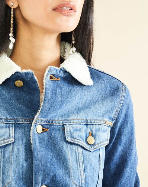 Veste fourrée en jean sherpa Barth bleue