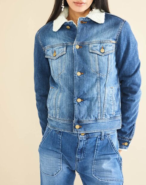 Veste fourrée en jean sherpa Barth bleue