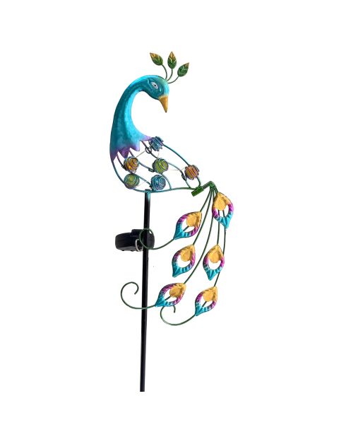Mehrfarbige Solarleuchte aus Metall Pfau - H.90 cm