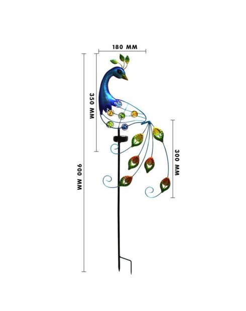Mehrfarbige Solarleuchte aus Metall Pfau - H.90 cm