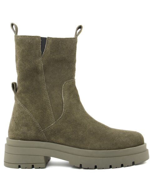Elia khakifarbene Samtlederstiefel - 5 cm Absatz