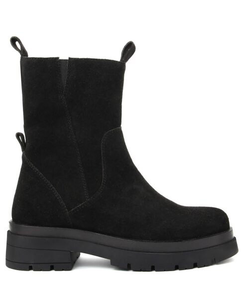 Boots en Velours de Cuir Elia noires - Talon 5 cm