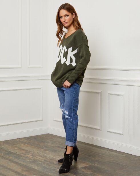 Azra khakifarbener Pullover aus Wollmischung
