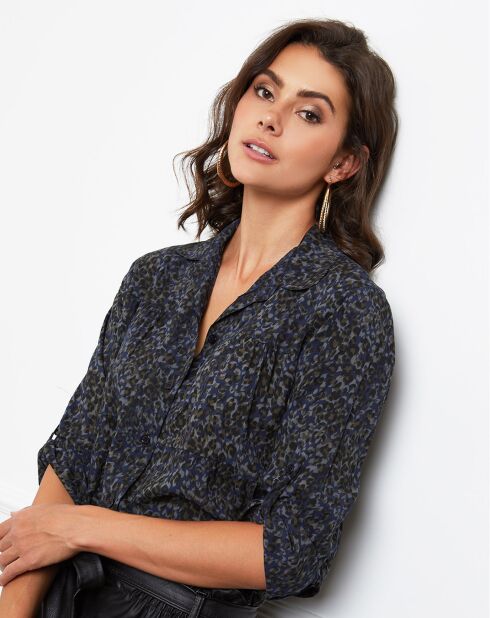 Chemise Leroy à imprimé léopard marine