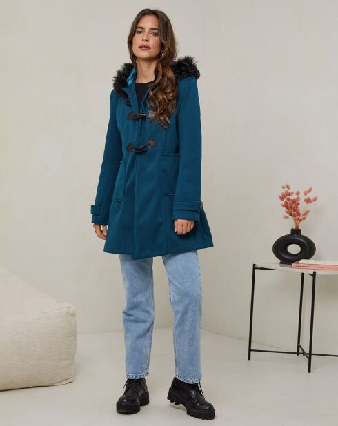 Manteau mi-long Charlotte pétrole