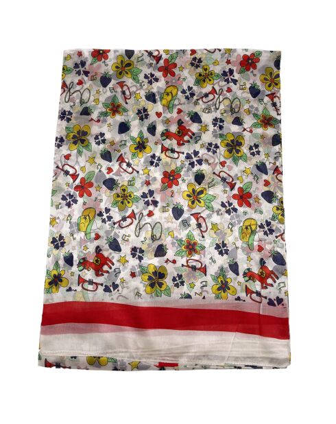 Foulard 100% Soie blanc/multicolore - 110x190 cm