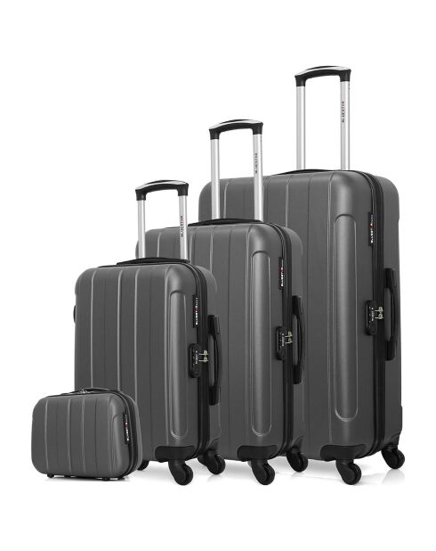 3 Valises 4 roues simples 55/65/75 cm & Vanity Napoli gris foncé