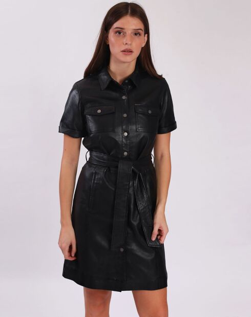 Robe en Cuir d'Agneau Lini noire