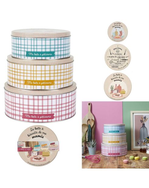 3 Boites en métal multicolores