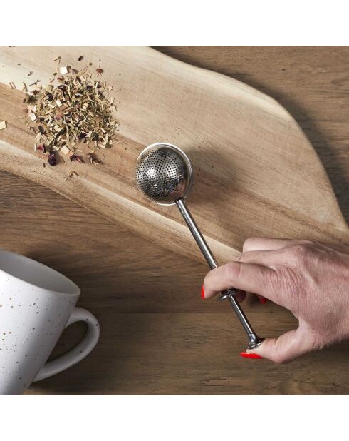 Boule à thé piston grise - 18x5x5 cm