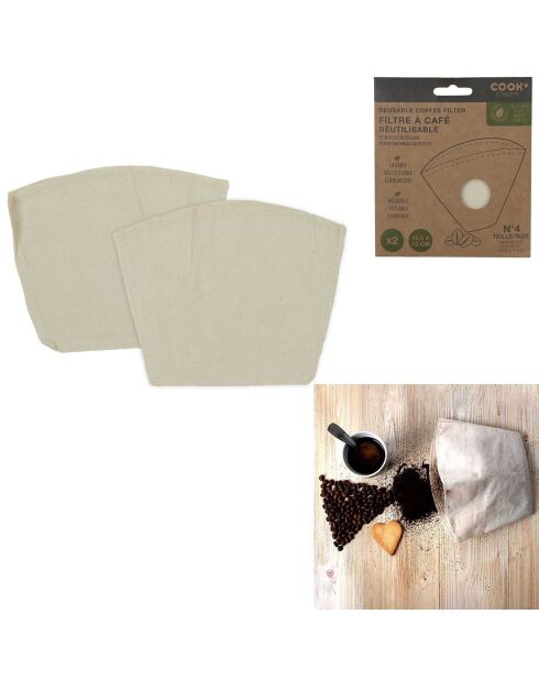 4 beige wasbare koffiefilters - 23x17,2x1 cm