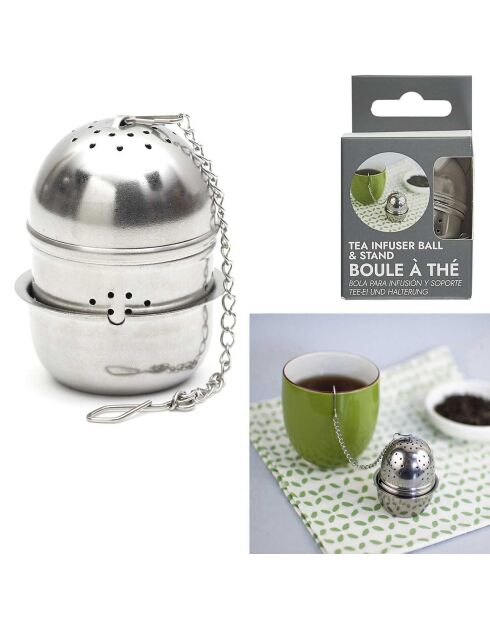 Boule à thé et support grise - 4.5x5.6x4.5 cm