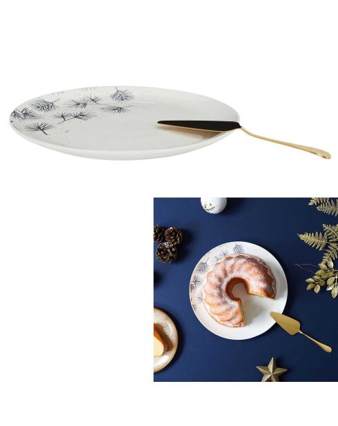 Plat à tarte et pelle doré blanc - 30.6x2.4x30.6 cm