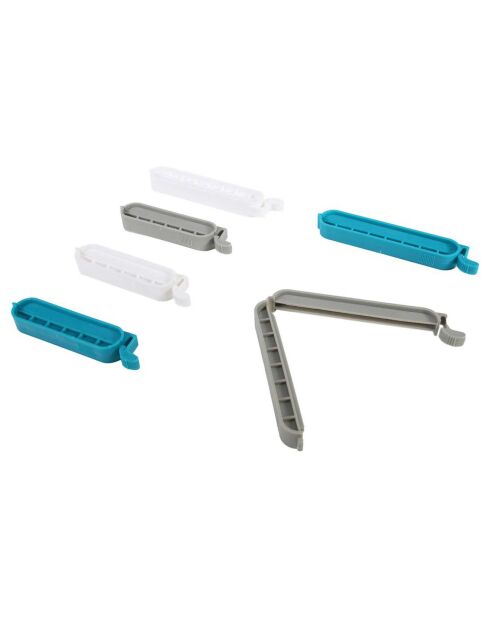 Borsa con chiusura a 10 clip bianco/blu/grigio - 10x1,7x1 cm