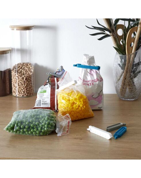 Borsa con chiusura a 10 clip bianco/blu/grigio - 10x1,7x1 cm