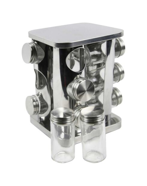 Carrousel à 12 épices argent/noir/transparent - 15.5x21.3x15.5 cm