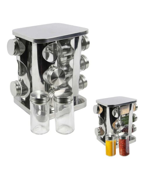 Carrousel à 12 épices argent/noir/transparent - 15.5x21.3x15.5 cm