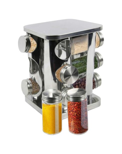 Carrousel à 12 épices argent/noir/transparent - 15.5x21.3x15.5 cm