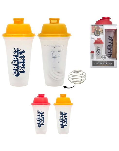 Shaker pâte à crèpes chandeleur modèle aléatoire rouge/jaune - 9.5x20.5 cm