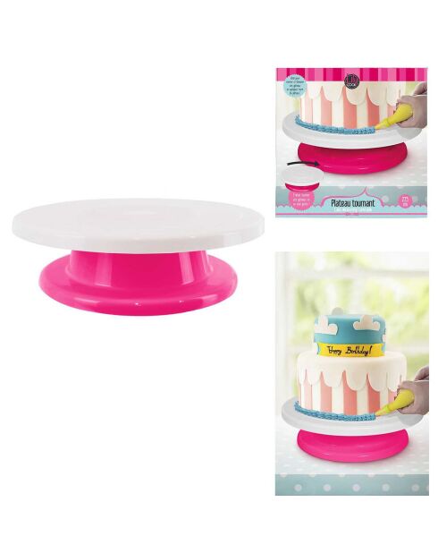 Plateau tournant déco rose/blanc - 7.8x27.7x27.7 cm