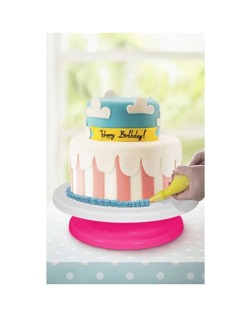 Plateau tournant déco rose/blanc - 7.8x27.7x27.7 cm