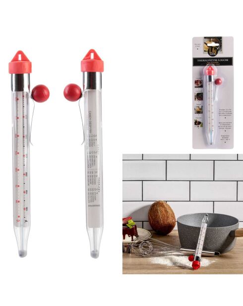 Termometro per zucchero trasparente/rosso - 20,5x2,5x4 cm