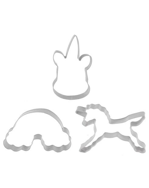 3 Emportes pièces licorne gris - 6.5x2.5x12.5 cm