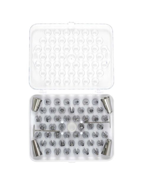 Boite à douille et accessoire décoration - 55 pièces gris/blanc - 22x4.3x18.3 cm