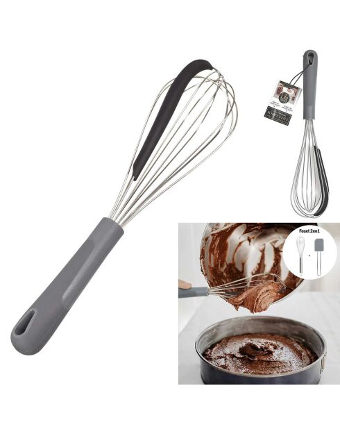 Fouet 2 en 1 spatule intégrée gris/noir - 7.5x7.5x30 cm