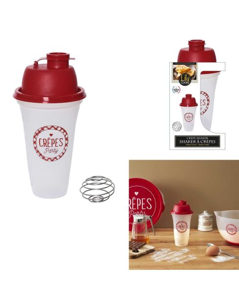 Shaker pâte à crèpes chandeleur rouge/transparent - 10.3x20x10.3 cm