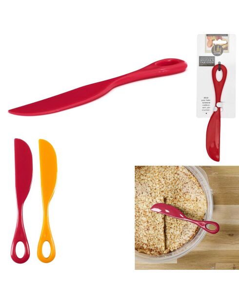 2 Spatules à tartiner modèle aléatoire rouge/jaune - 3.2x0.5x20.2 cm