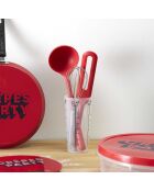 3 Utensiles avec verre doseur rouge/transparent - 8x33x9 cm