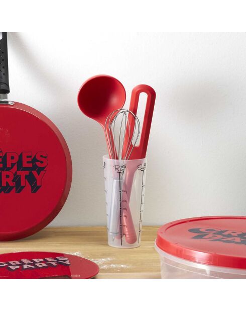 3 Utensiles avec verre doseur rouge/transparent - 8x33x9 cm