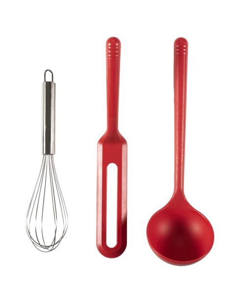 3 Utensiles avec verre doseur rouge/transparent - 8x33x9 cm