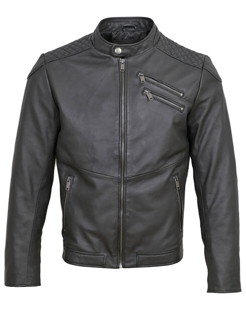 Schwarze Leobard Lammfelljacke