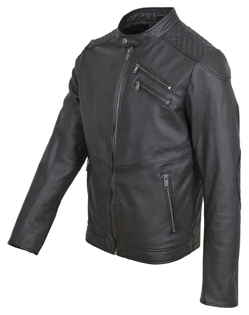 Schwarze Leobard Lammfelljacke