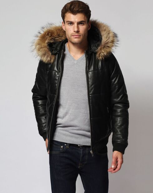 Veste en Cuir d'Agneau Leolo noire