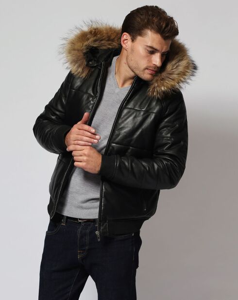 Veste en Cuir d'Agneau Leolo noire