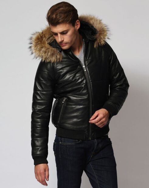Veste en Cuir d'Agneau Leolo noire