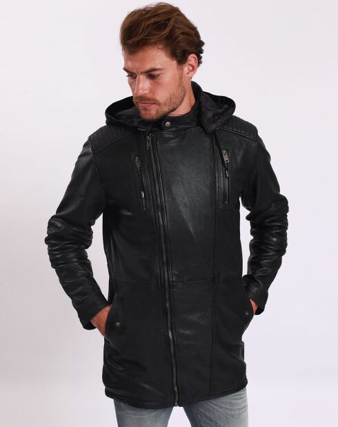 Manteau en Cuir d'Agneau Léopold noir