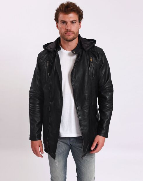 Manteau en Cuir d'Agneau Léopold noir
