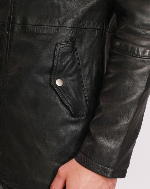Manteau en Cuir d'Agneau Léopold noir