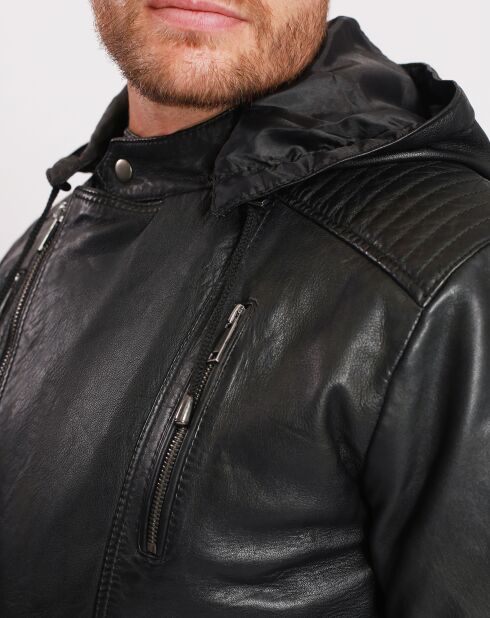 Manteau en Cuir d'Agneau Léopold noir